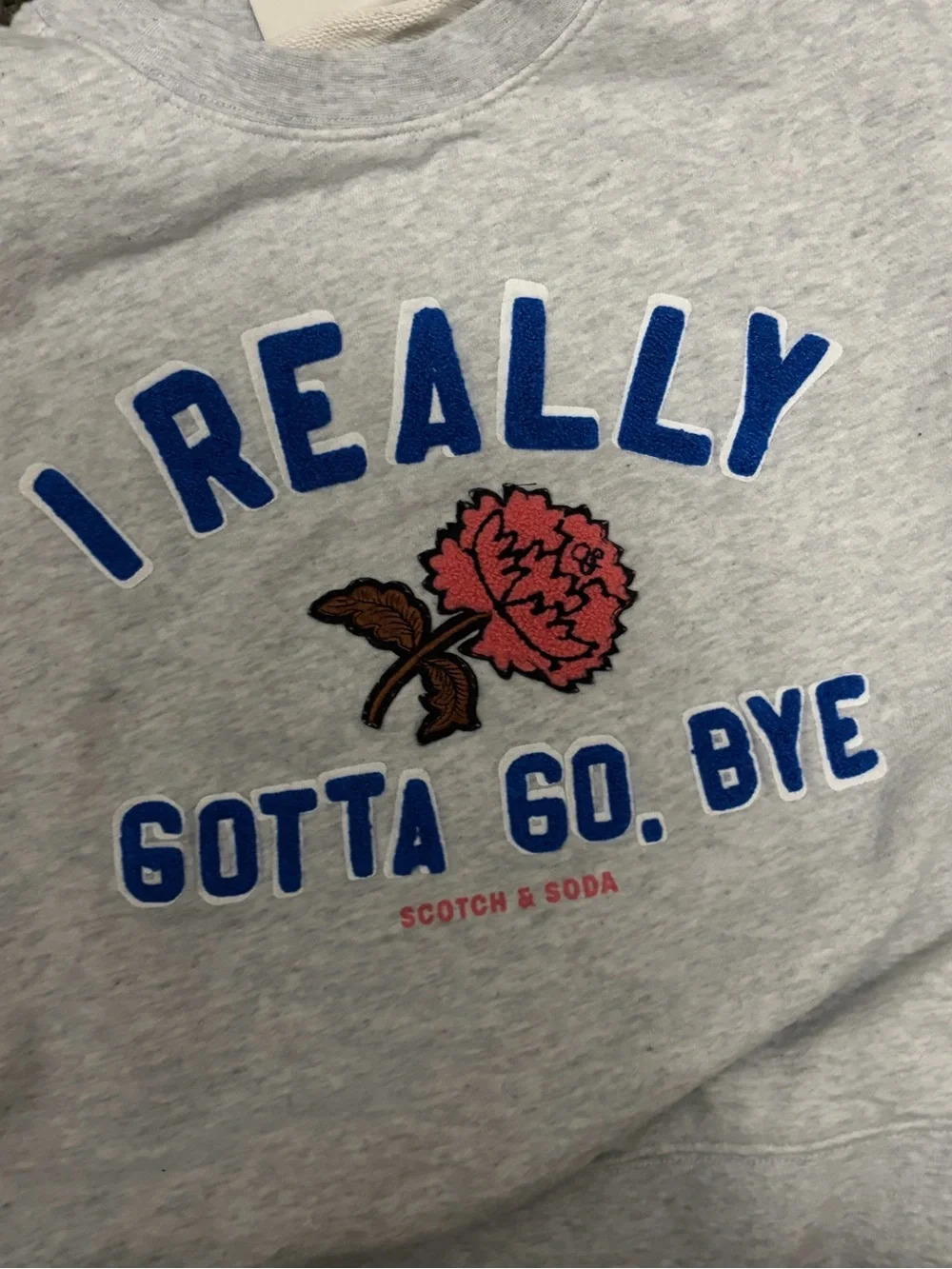 Scotch & Soda Light Grey Sweatshirt with Blue Lettering & Pink Flower
